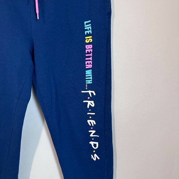 Life Is Better With Friends Navy Blue Joggers Large Drawstring Waist Elastic Cuf - Picture 5 of 12